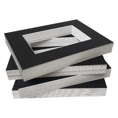 18x24 White & Black Double Picture Mats with White Core Bevel Cut for 13x19  Pictures